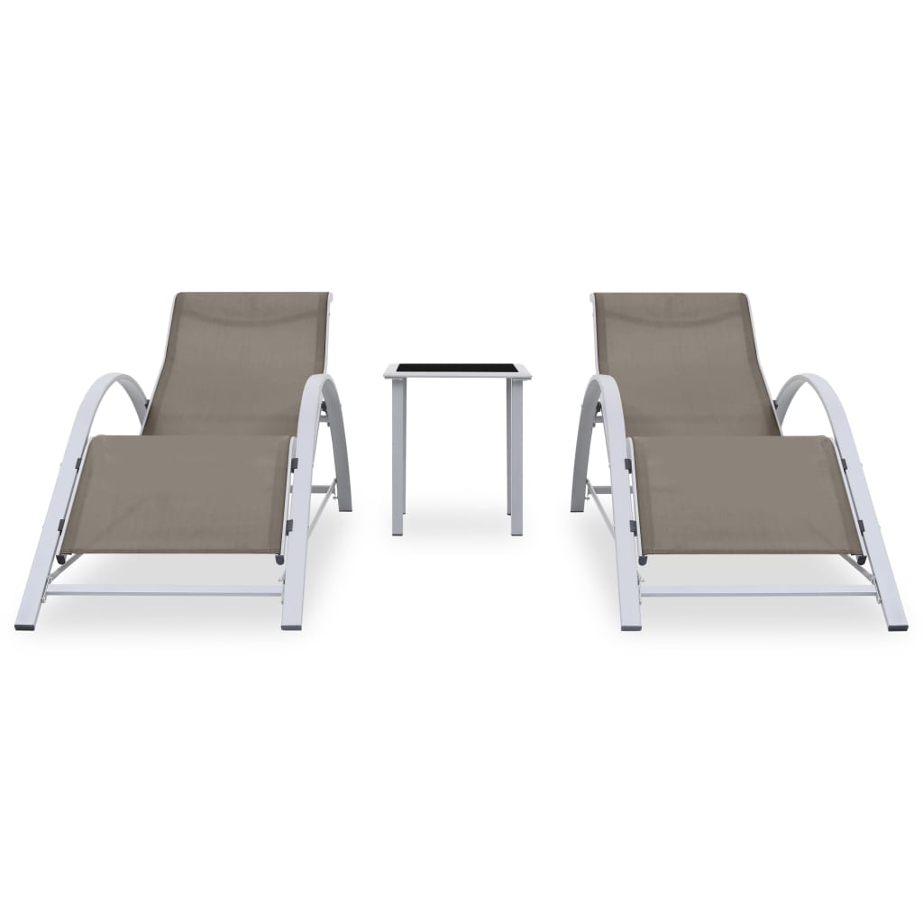 Chaises longues lot de 2 avec table Aluminium Taupe