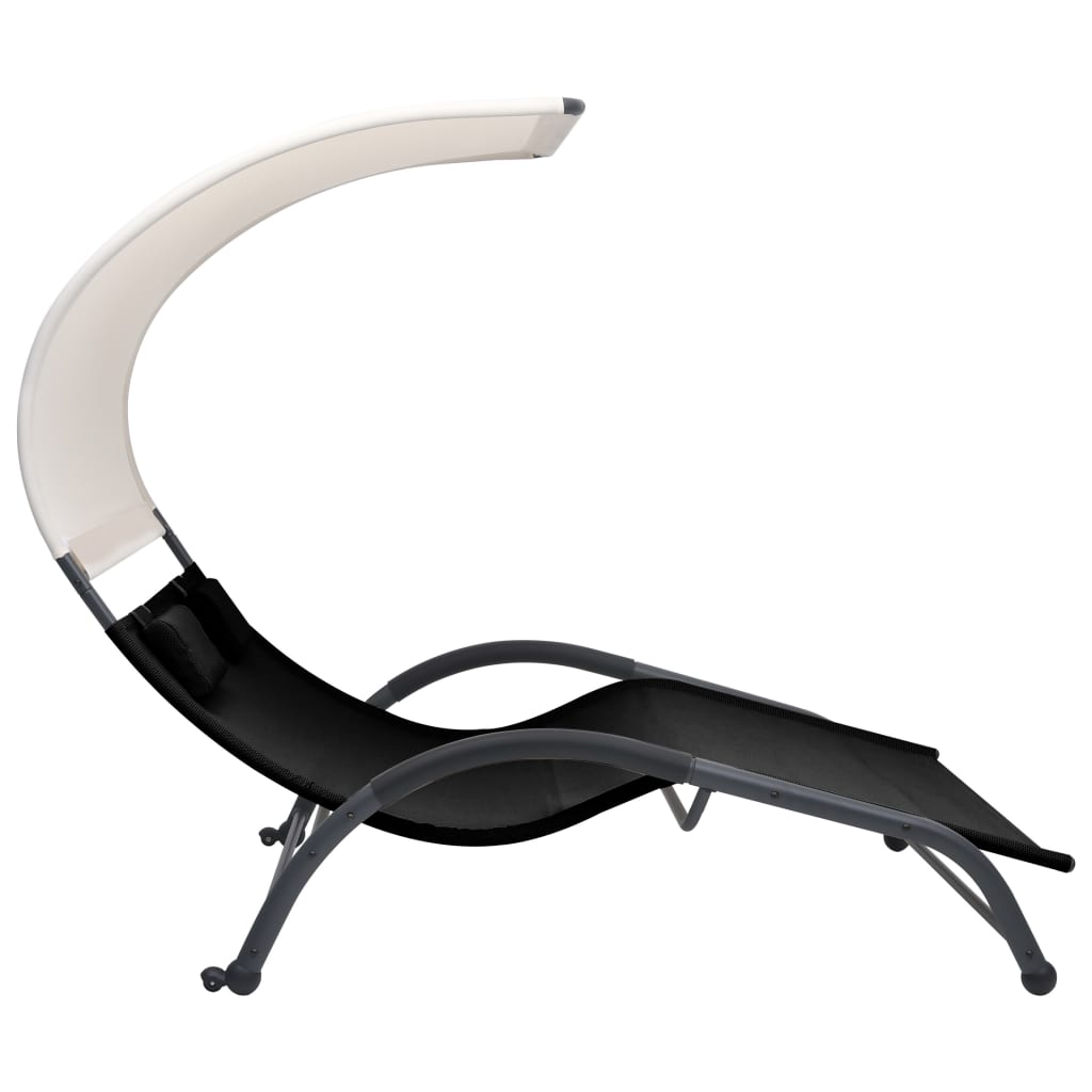 Chaise longue double avec auvent textilène noir