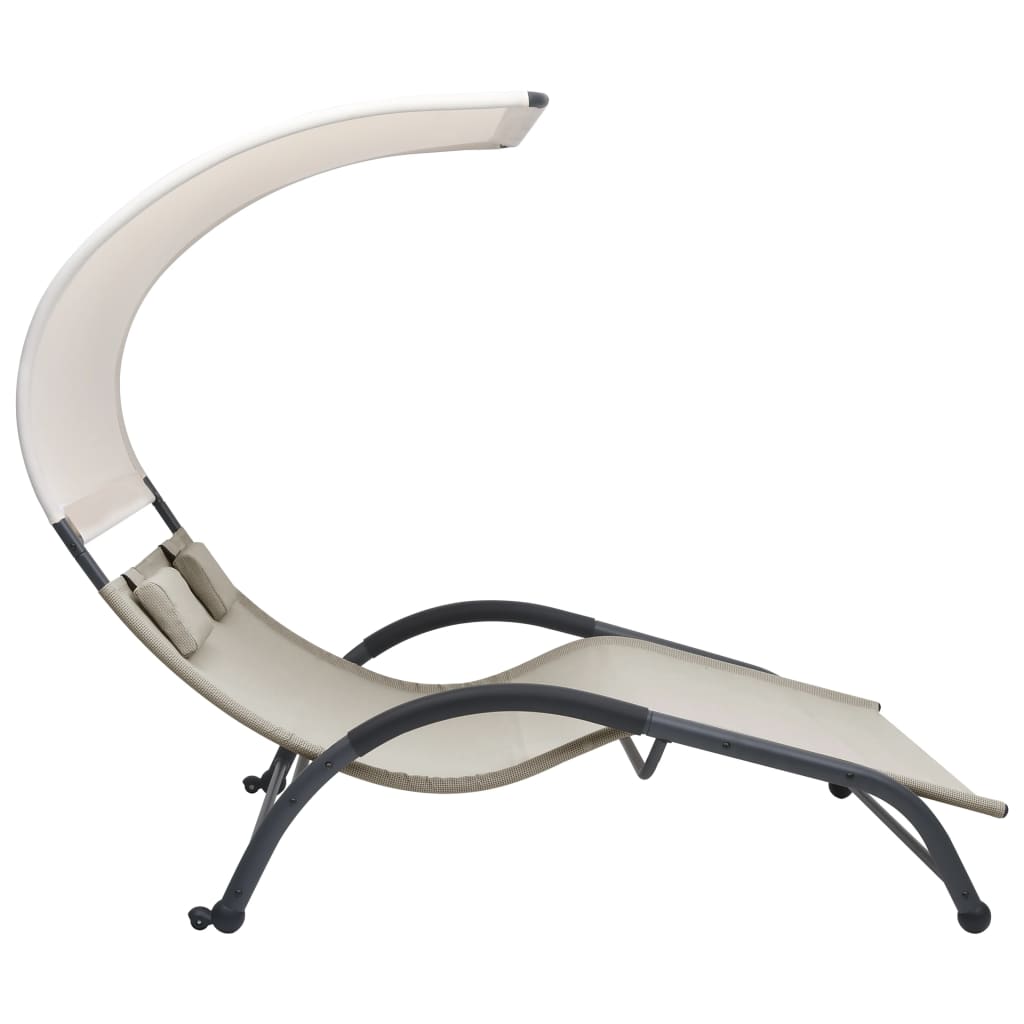 Chaise longue double avec auvent textilène crème