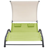 Chaise longue double avec auvent textilène vert