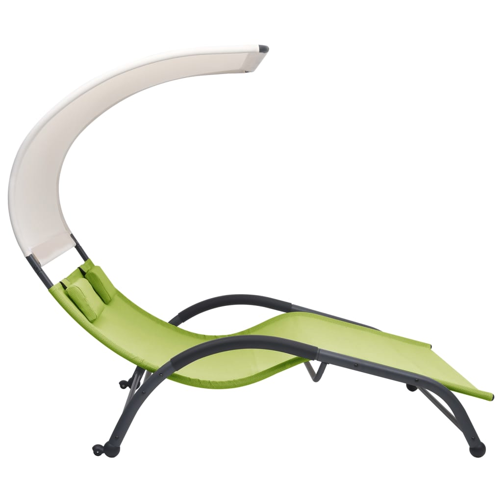 Chaise longue double avec auvent textilène vert