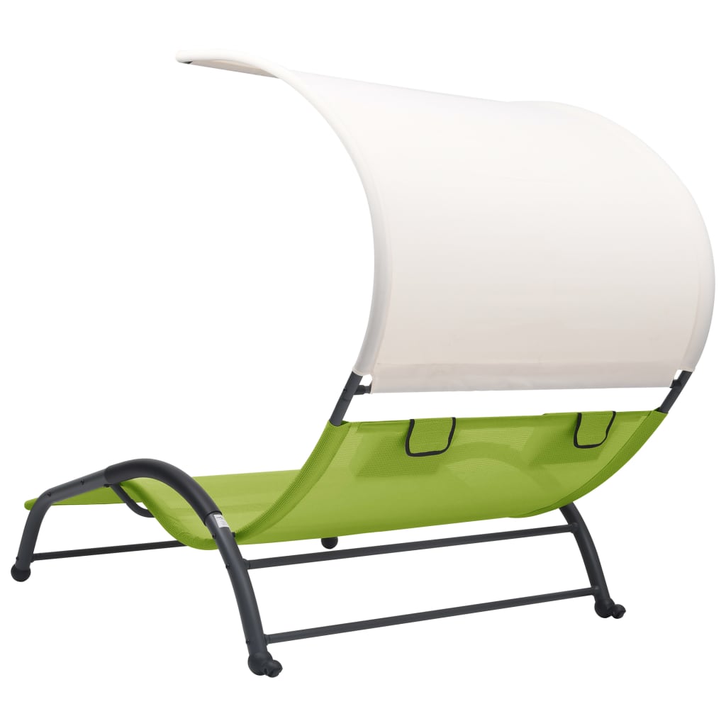 Chaise longue double avec auvent textilène vert