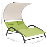 Chaise longue double avec auvent textilène vert