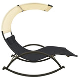 Double chaise longue with black and cream textilene canopy