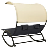 Double chaise longue with black and cream textilene canopy