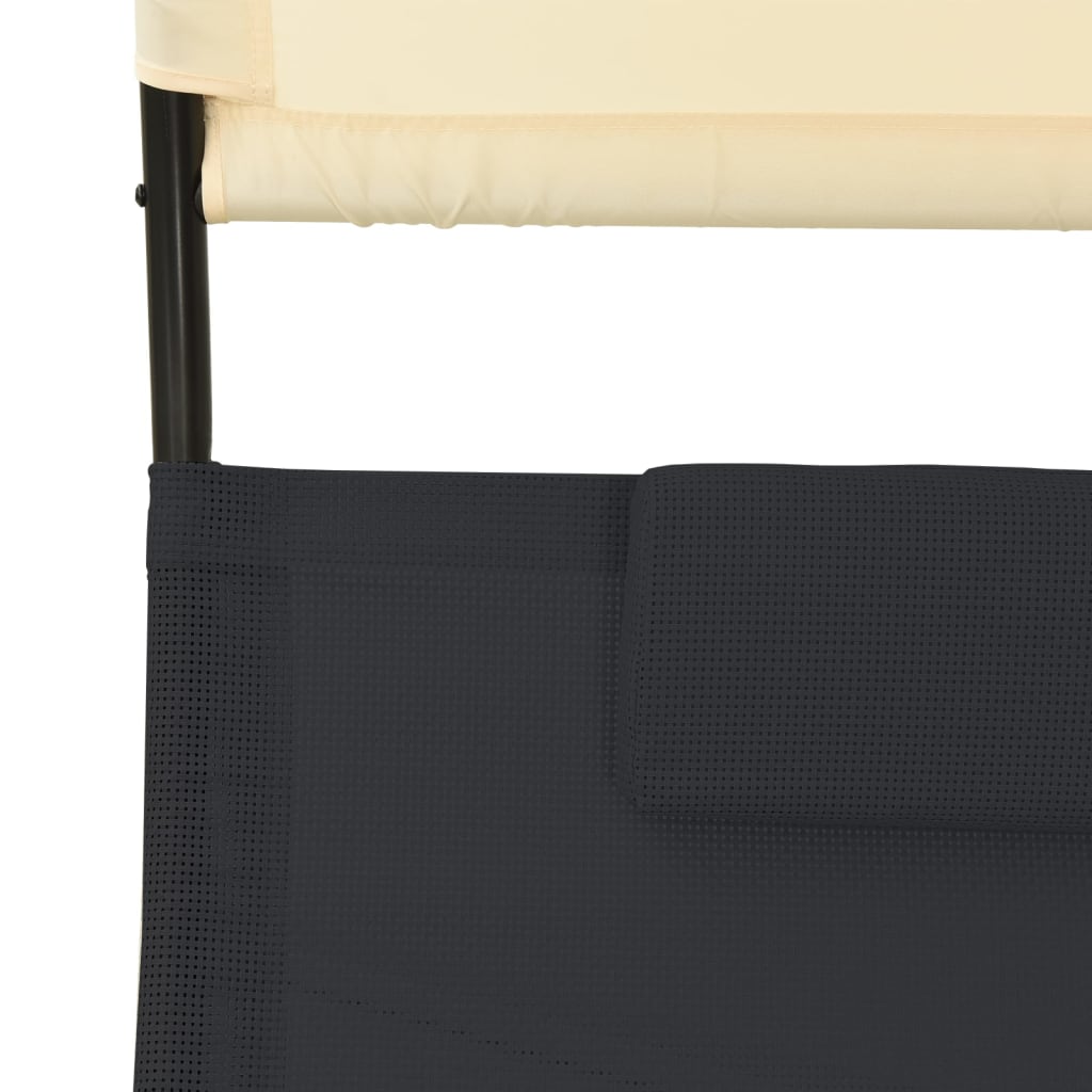 Double chaise longue with black and cream textilene canopy