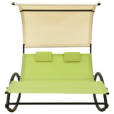 Chaise longue double avec auvent textilène vert et crème