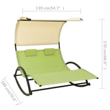 Chaise longue double avec auvent textilène vert et crème