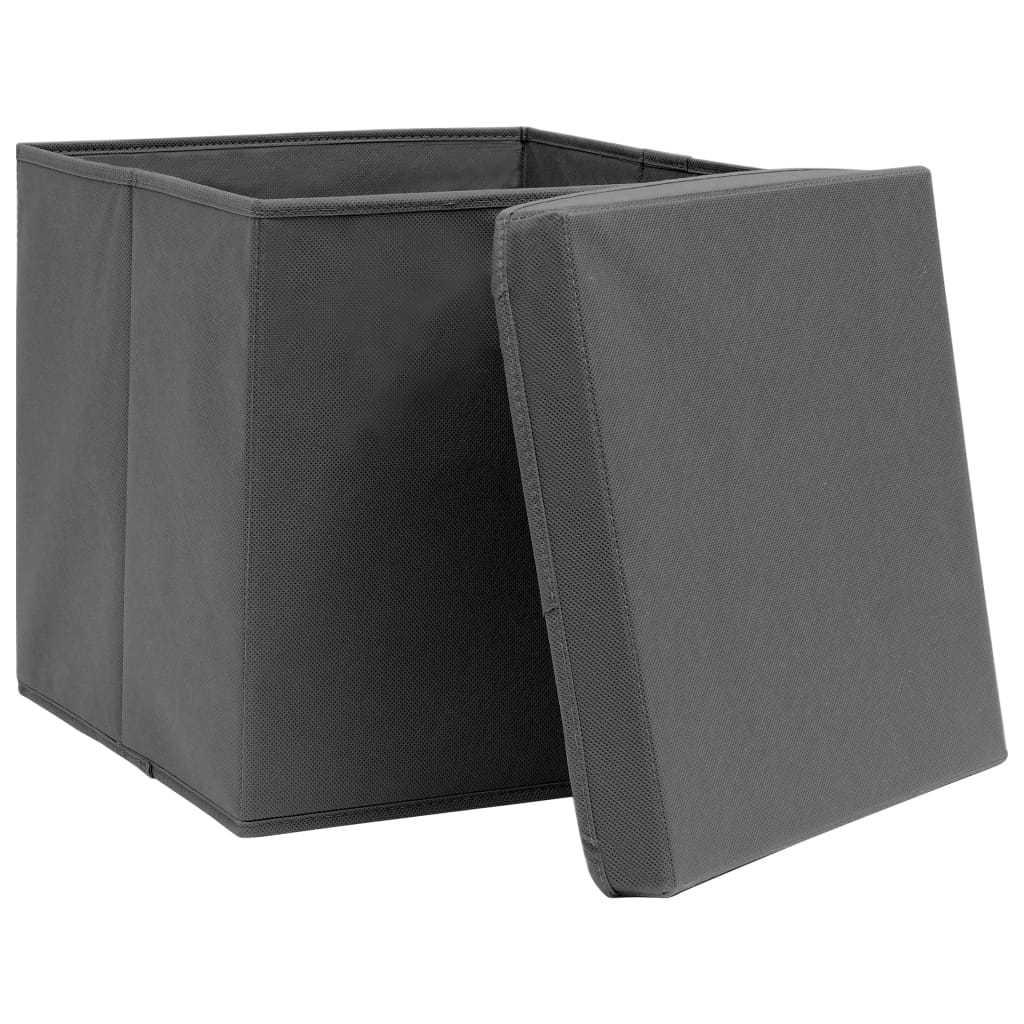 Boîtes de rangement avec couvercles 10 pcs 28x28x28 cm Gris