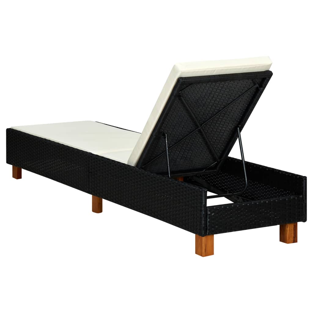 Deckchair with cushion Black woven resin