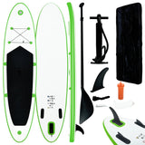 Green and white inflatable SUP board set