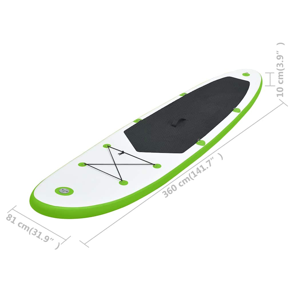 Green and white inflatable SUP board set