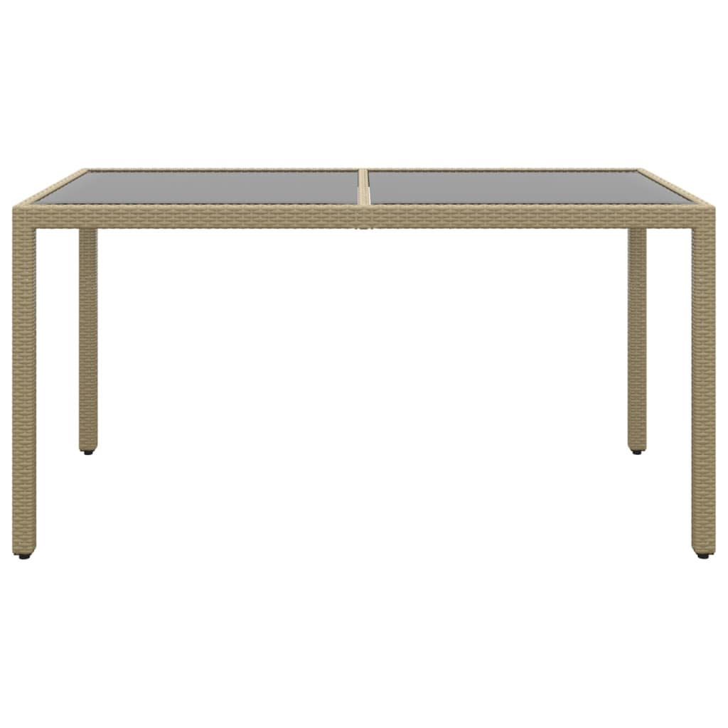 Table de jardin 150x90x75 cm Verre trempé/résine tressée Beige