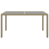 Table de jardin 150x90x75 cm Verre trempé/résine tressée Beige