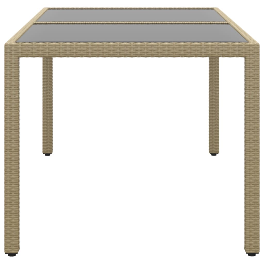 Table de jardin 150x90x75 cm Verre trempé/résine tressée Beige