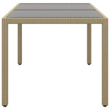 Table de jardin 150x90x75 cm Verre trempé/résine tressée Beige