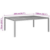 Table de jardin 200x150x75 cm Acacia et résine tressée Gris