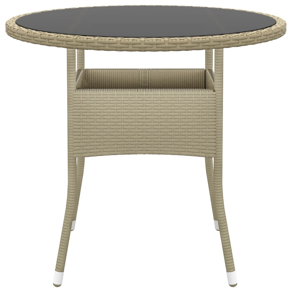 Table de jardin Ø80x75 cm Verre trempé/résine tressée Beige