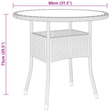 Table de jardin Ø80x75 cm Verre trempé/résine tressée Beige