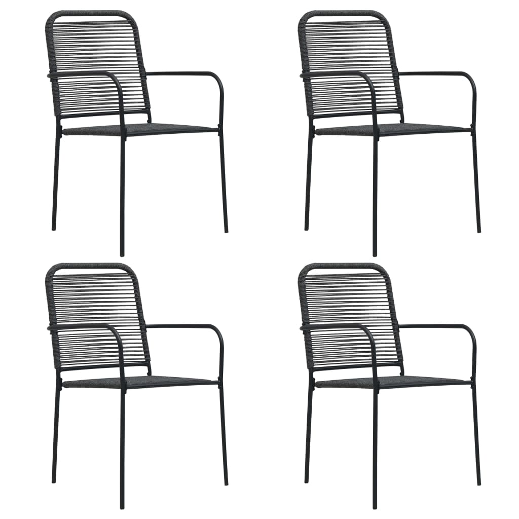 Garden chairs set of 4 Cotton rope and steel Black