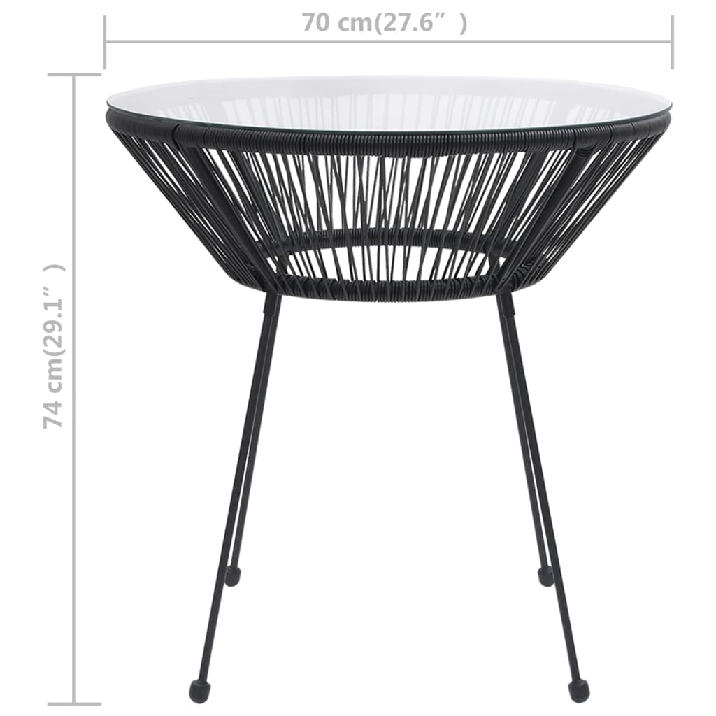 Table à manger de jardin Noir Ø70x74 cm Rotin et verre