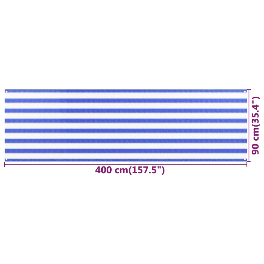 Blue and white balcony screen 90x400 cm HDPE