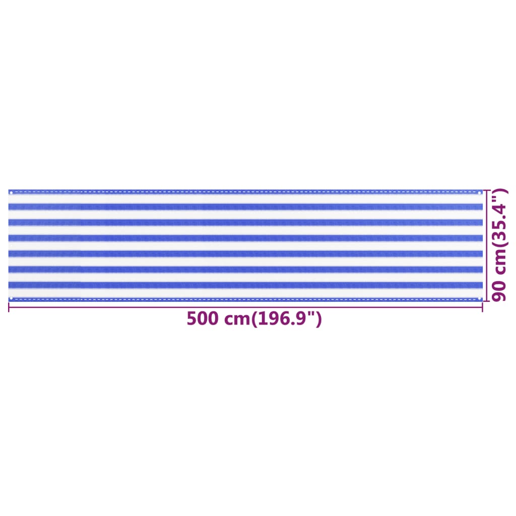 Blue and white balcony screen 90x500 cm HDPE