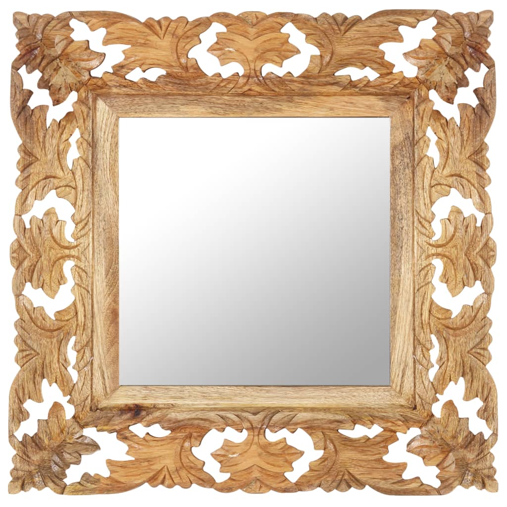 Hand Carved Mirror Brown 50x50cm Solid Mango Wood