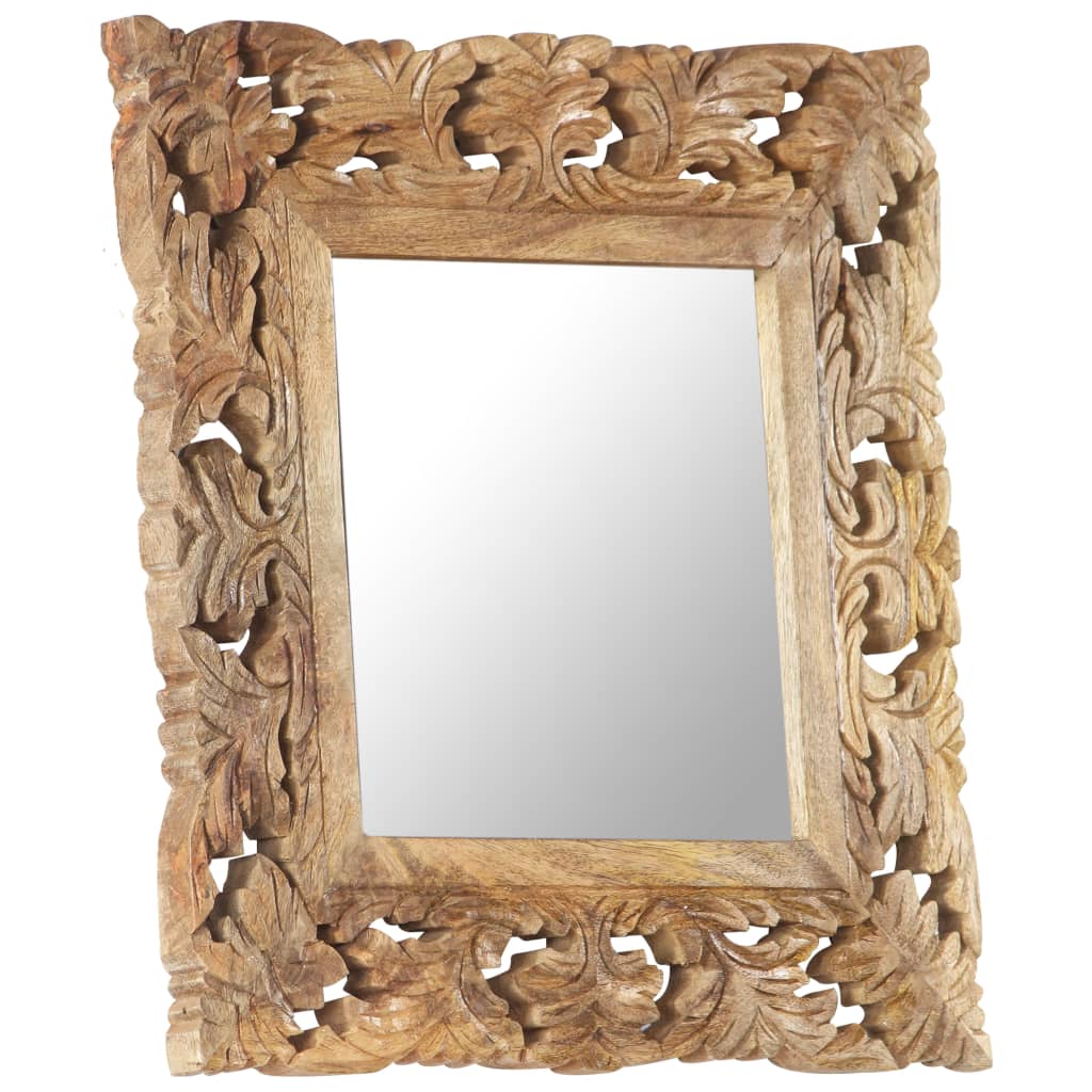 Hand Carved Mirror Brown 50x50cm Solid Mango Wood