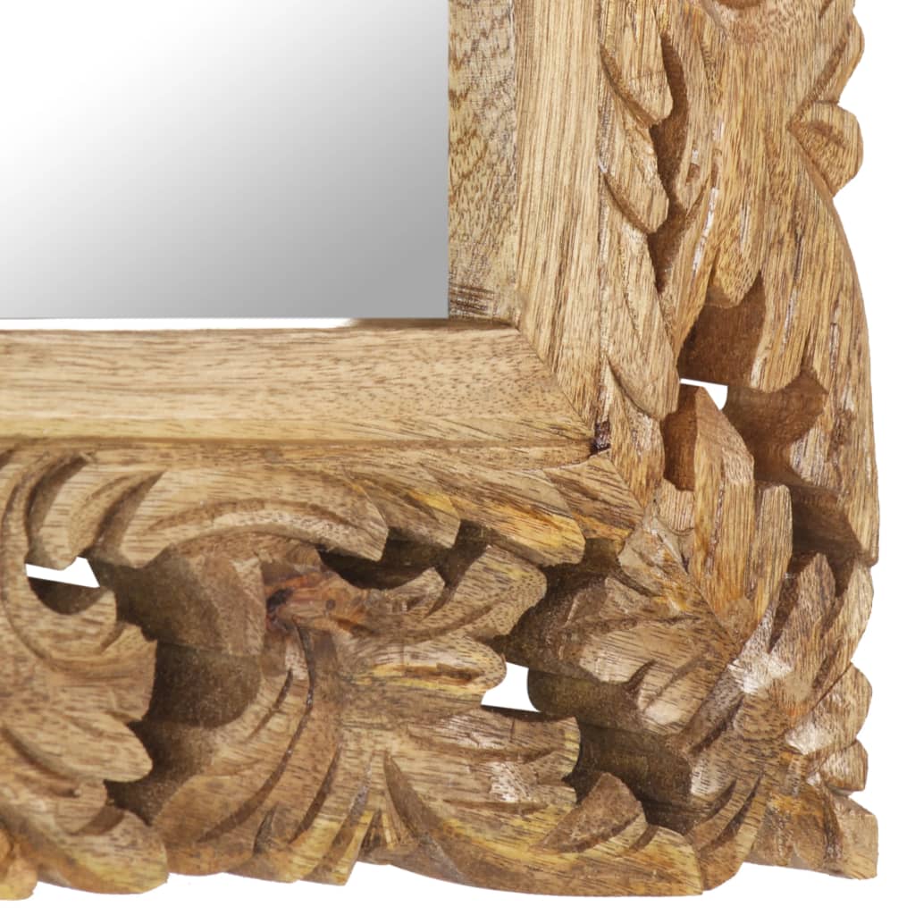 Hand Carved Mirror Brown 50x50cm Solid Mango Wood