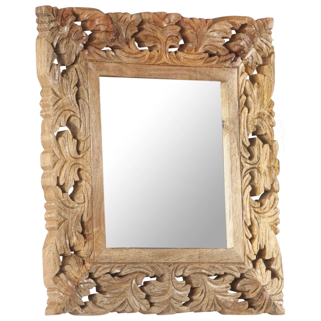 Hand Carved Mirror Brown 50x50cm Solid Mango Wood