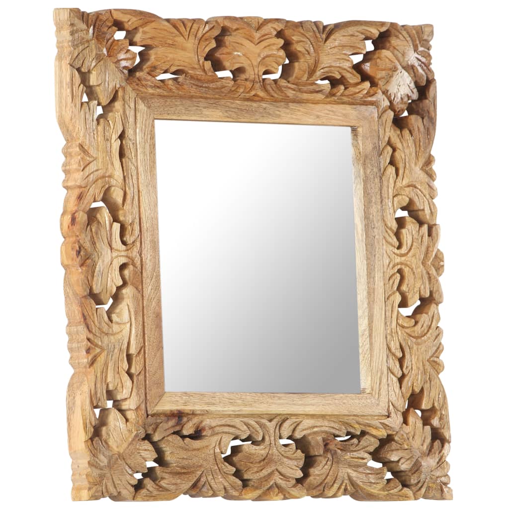 Hand Carved Mirror Brown 50x50cm Solid Mango Wood