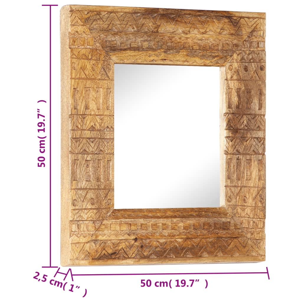 Handgeschnitzter Spiegel 50x50x2,5 cm aus massivem Mangoholz