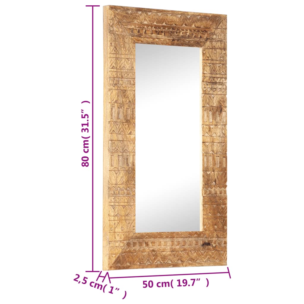 Miroir sculpté à la main 80x50x2,5 cm bois de manguier solide