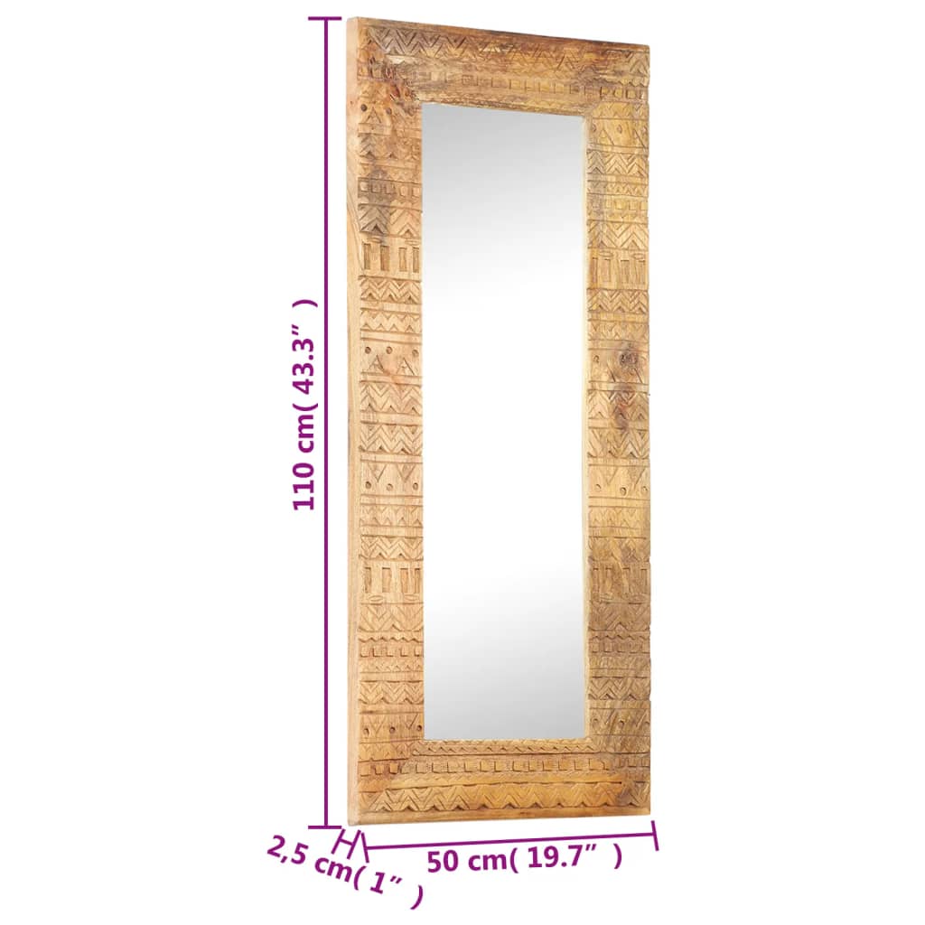 Miroir sculpté à la main 110x50x2,5 cm bois de manguier solide