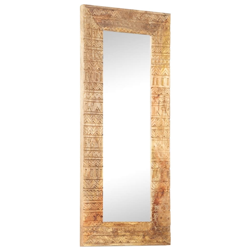 Miroir sculpté à la main 110x50x2,5 cm bois de manguier solide