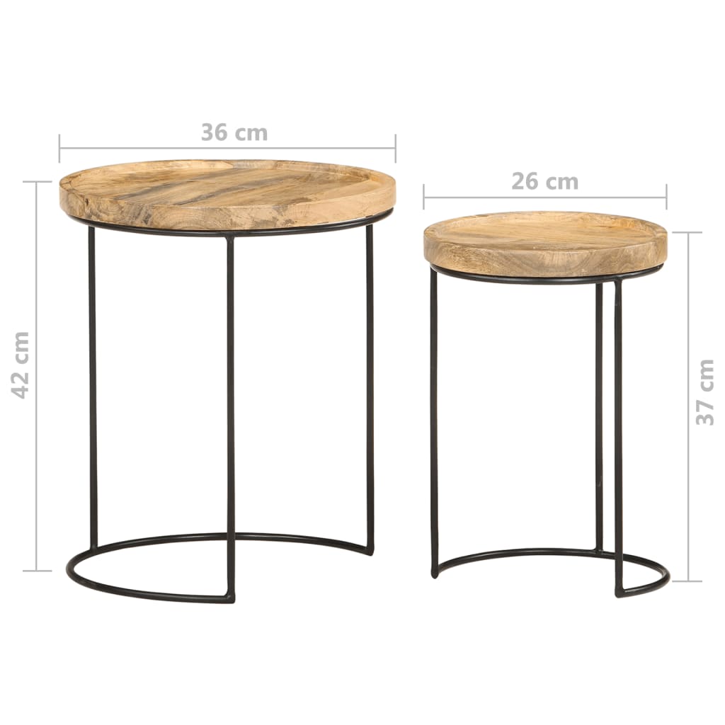 2 pcs coffee table set solid mango wood and steel