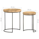 2 pcs coffee table set solid mango wood and steel