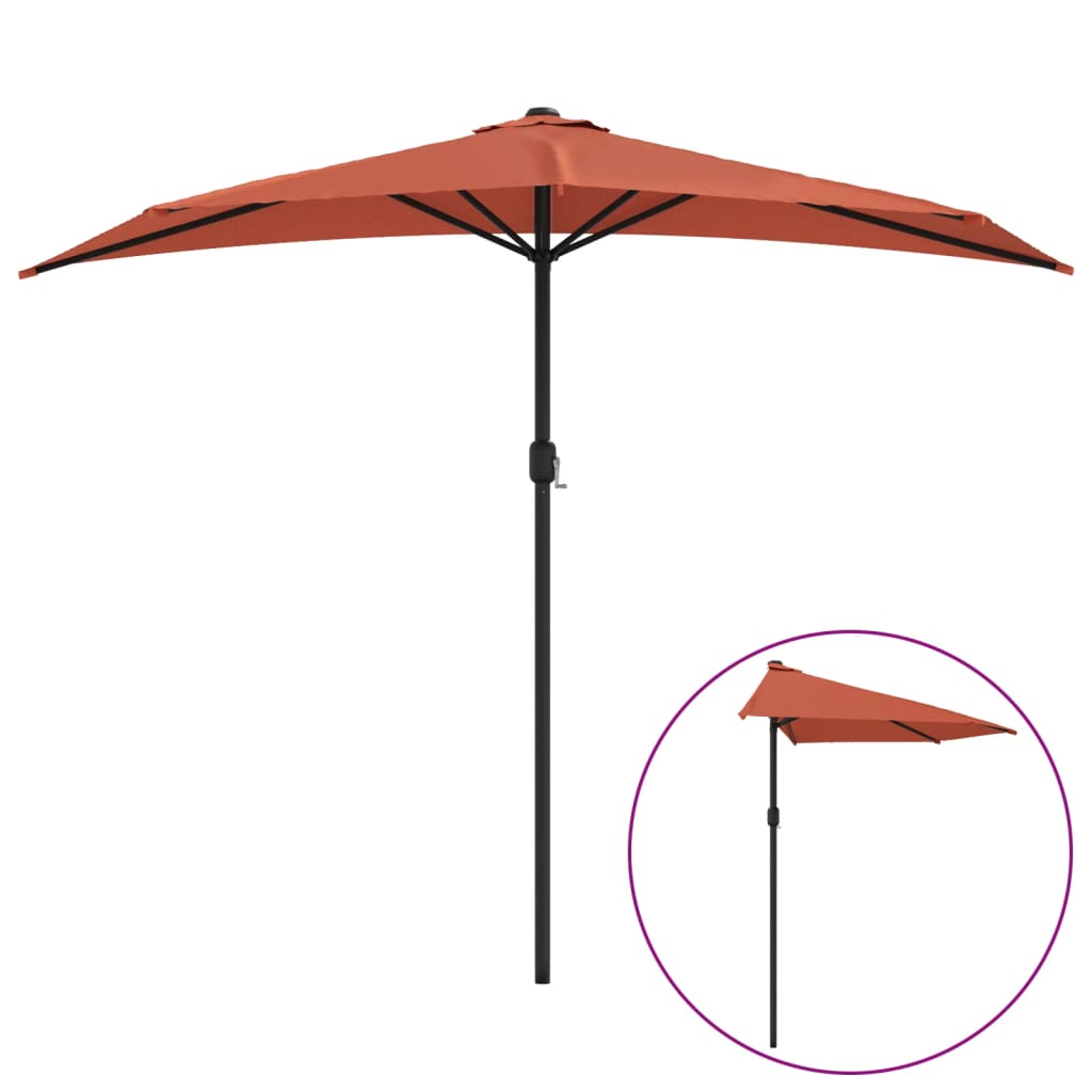 Parasol de balcon et mât en aluminium Terre cuite 270x144x222cm