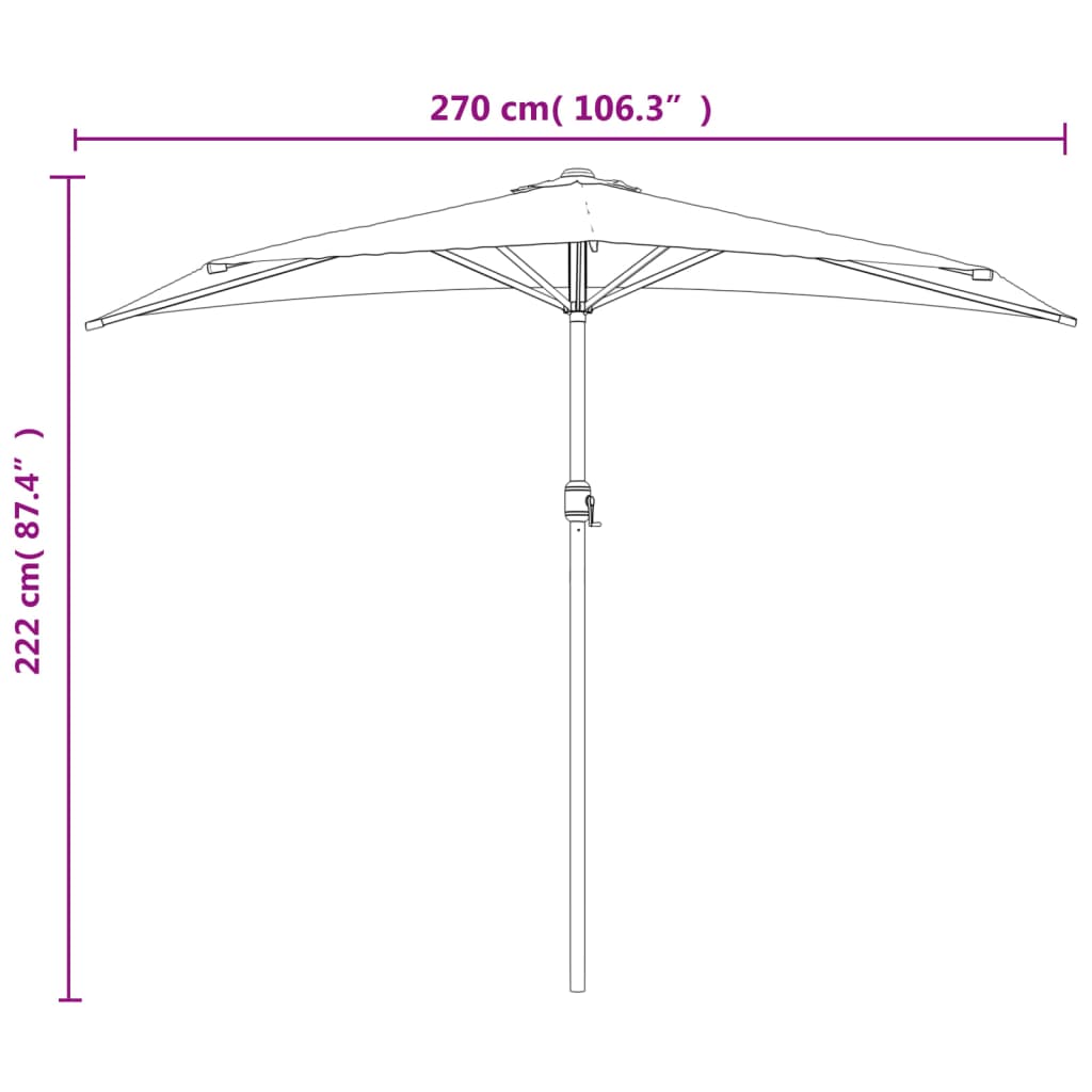 Parasol de balcon et mât en aluminium Terre cuite 270x144x222cm