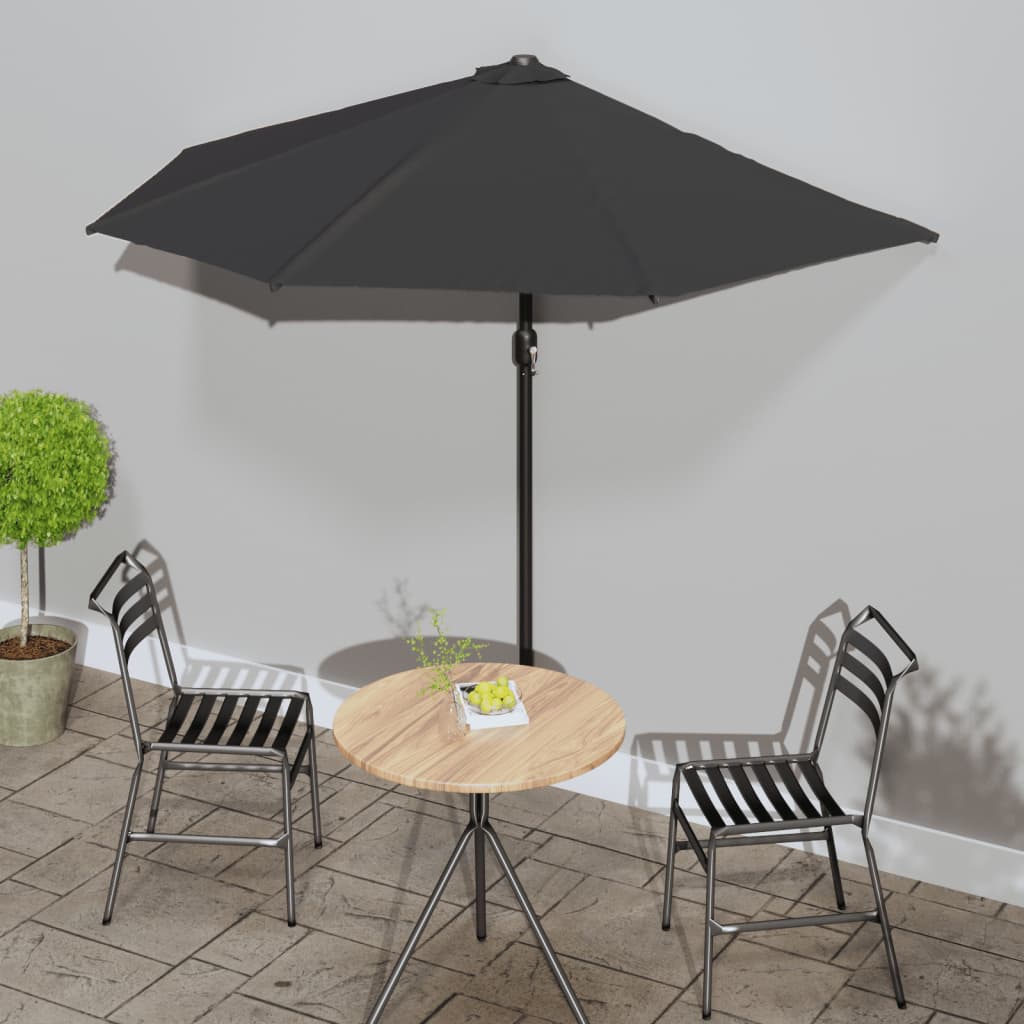 Parasol de balcon avec mât en aluminium Noir 270x144x222cm Demi