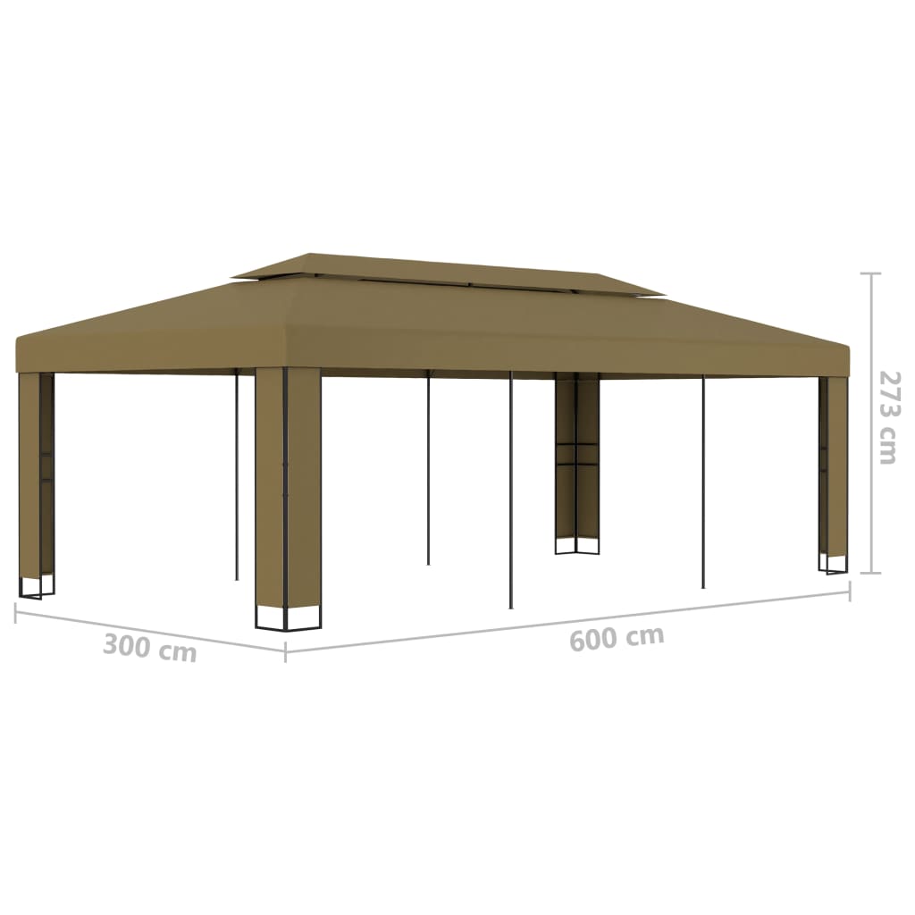 Arbour with double roof 3x6 m Taupe 180 g/m²