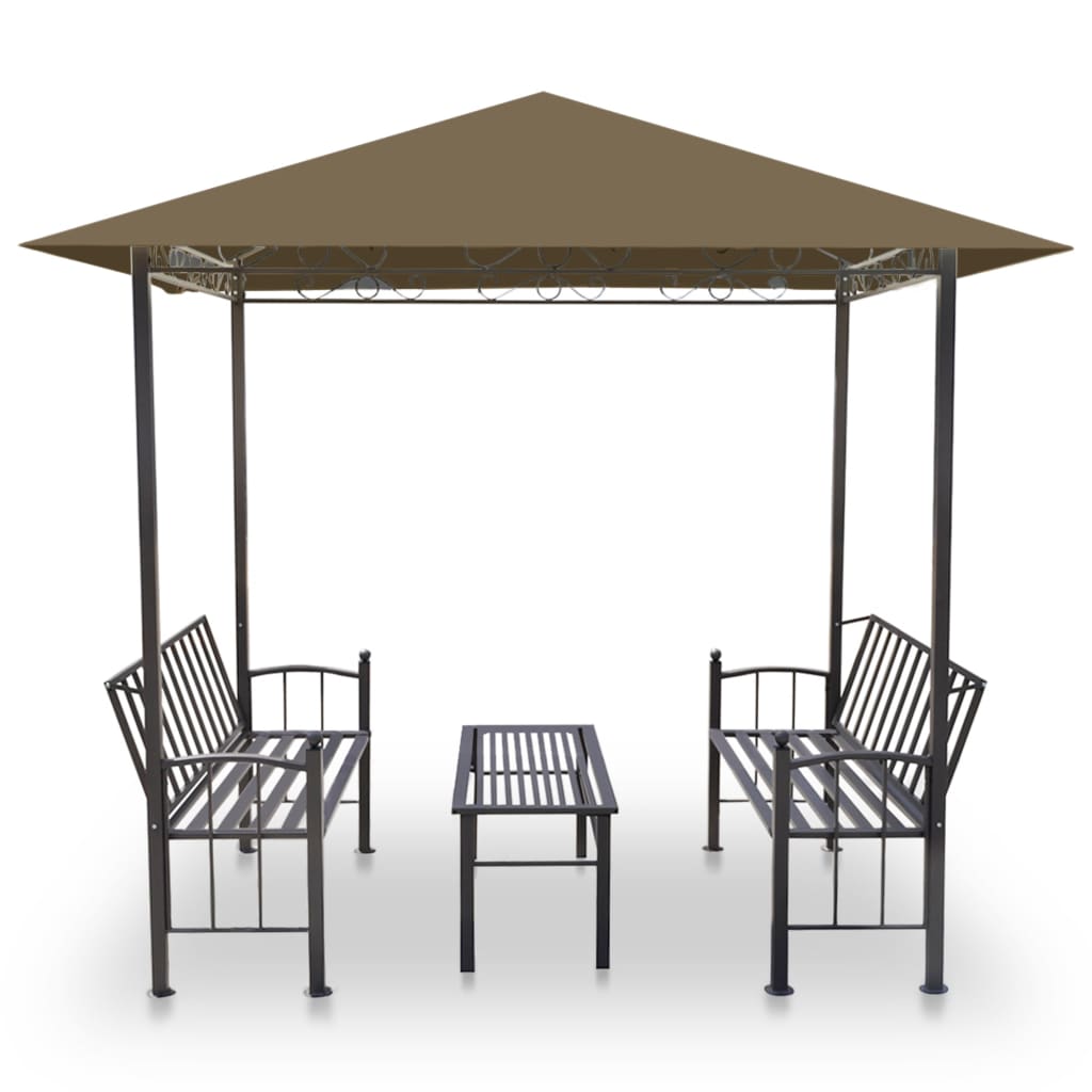 Pavillon de jardin et table et bancs 2,5x1,5x2,4m Taupe 180g/m²