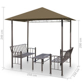 Pavillon de jardin et table et bancs 2,5x1,5x2,4m Taupe 180g/m²