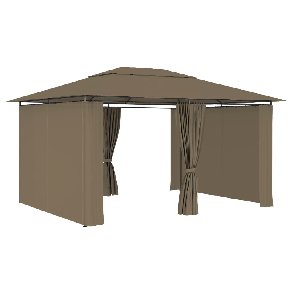 Chapiteau de jardin avec rideaux 4x3 m Taupe 180 g/m²