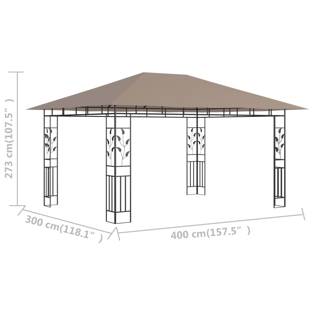 Belvédère avec moustiquaire 4x3x2,73 m Taupe 180 g/m²