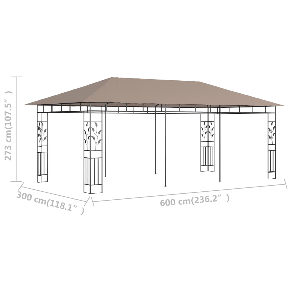 Belvédère avec moustiquaire 6x3x2,73 m Taupe 180 g/m²