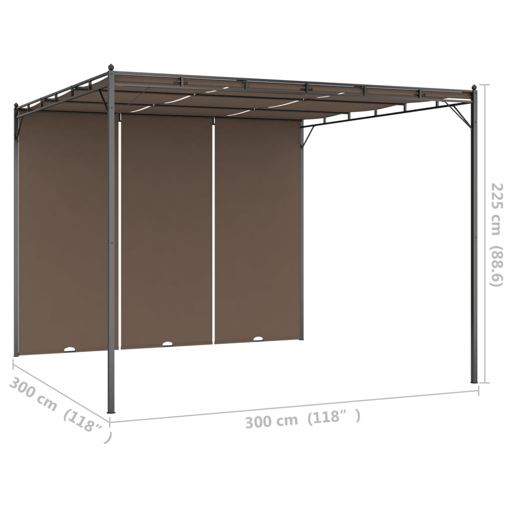 Belvédère de jardin avec rideau latéral 3x3x2,25 m Taupe