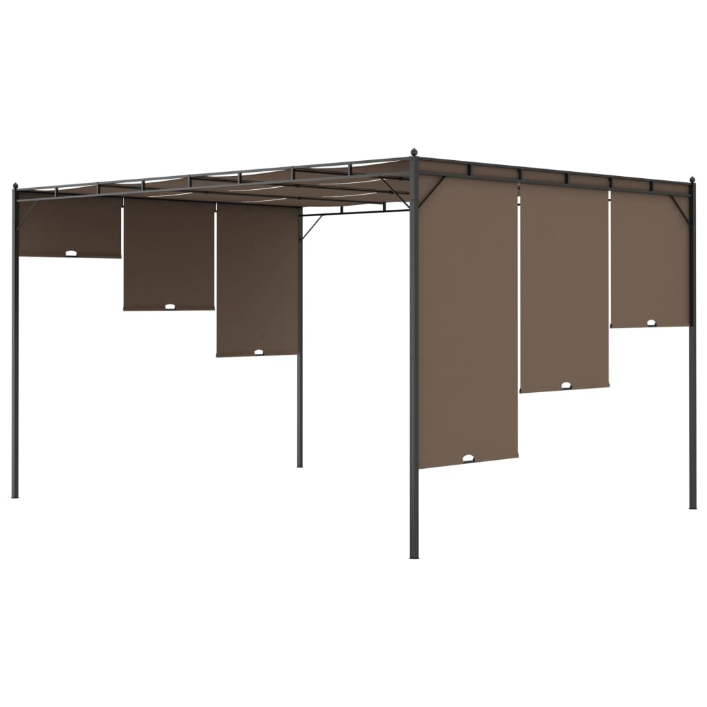 Belvédère de jardin avec rideau latéral 4x3x2,25 m Taupe