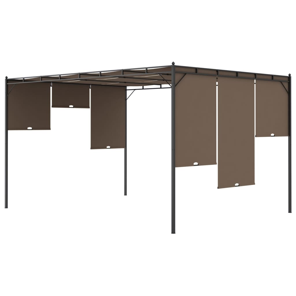 Belvédère de jardin avec rideau latéral 4x3x2,25 m Taupe